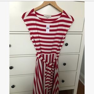 Red and White Stripe Boatneck Swing Dress